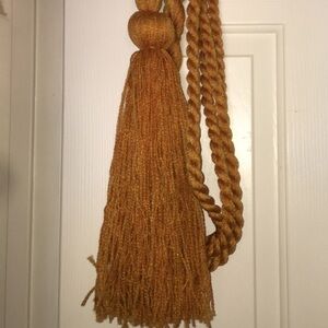 Burnt orange plant hanger vintage crocheted with big tassel fringe 5’